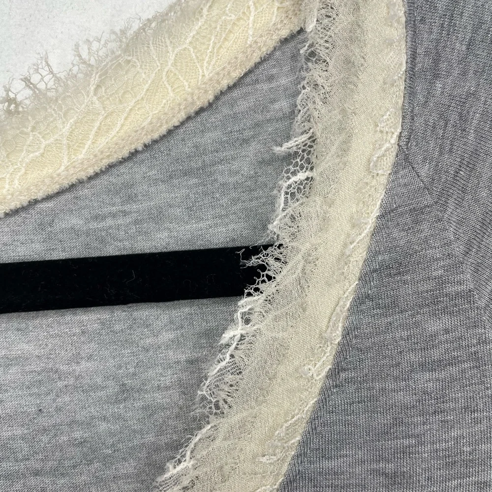 DVF VNeck Long Sleeve Top Gray + Ivory Lace Trim S - Picture 7 of 9